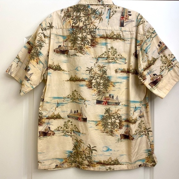 Hawaiian Button Down vintage Shirt Mens L ships sailboats Cotton Vacation Beach - Picture 2 of 8